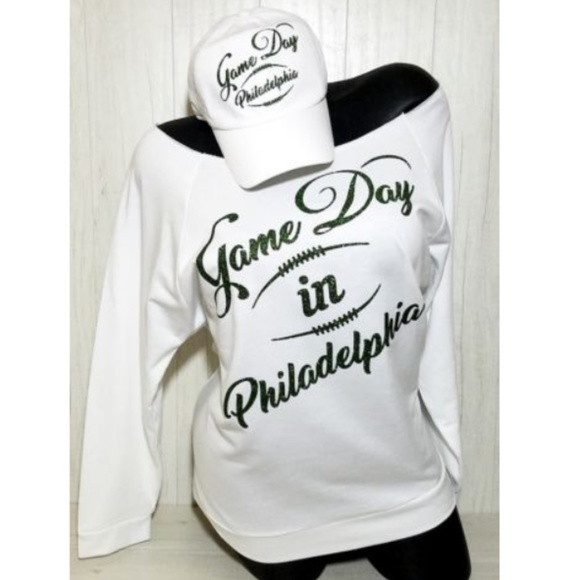 Philadelphia Game Day on a White Sweatshirt with Shiny Lettering. - Picture 4 of 4